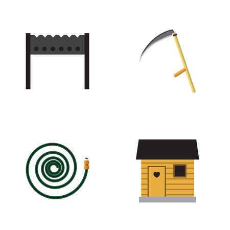 Flat Icon Farm Set Of Hosepipe, Barbecue, Cutter And Other Vector Objectsのイラスト素材