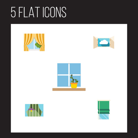Flat Icon Window Set Of Glass Frame, Balcony, Flowerpot And Other Vector Objectsのイラスト素材