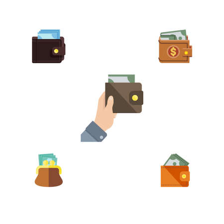 Flat Icon Wallet Set Of Purse, Wallet, Money And Other Vector Objectsのイラスト素材