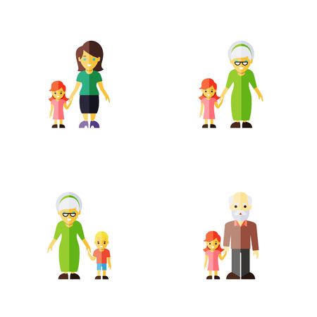 Flat Icon People Set Of Grandma, Grandpa, Daugther Vector Objectsのイラスト素材