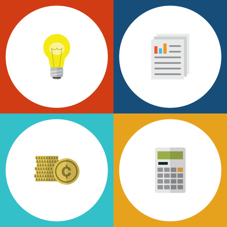 Flat Icon Finance Set Of Cash, Calculate, Document And Other Vector Objects. Also Includes Light, Cash, File Elements.のイラスト素材