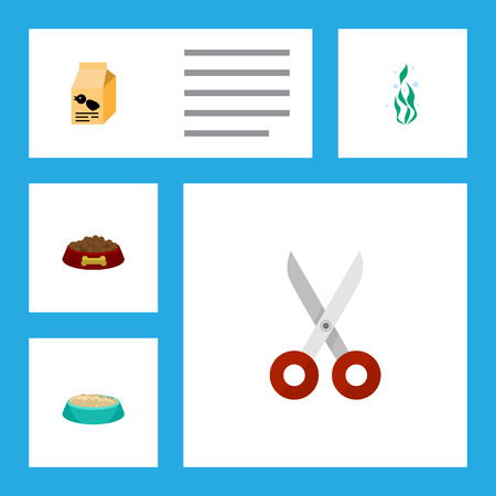 Flat Icon Animal Set Of Dog Food, Seaweed, Nutrition Box And Other Vector Objects. Also Includes Dog, Bird, Food Elements.のイラスト素材