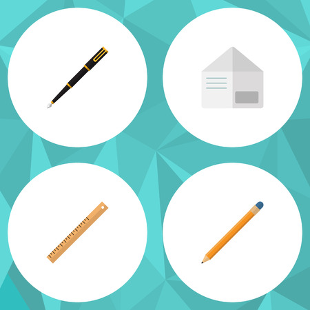 Flat Icon Equipment Set Of Nib Pen, Letter, Straightedge And Other Vector Objects. Also Includes Writing, Ruler, Envelope Elements.のイラスト素材