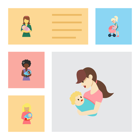 Flat icon mother set of mother, mam, woman and other vector objects. Also includes child, baby, kid elements.のイラスト素材