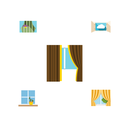 Flat Icon Glass Set Of Curtain, Flowerpot, Glass And Other Vector Objects. Also Includes Flower, Glass, Open Elements.のイラスト素材