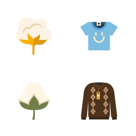 Flat Icon Fiber Set Of Blouse, Flower, Cotton And Other Vector Objects. Also Includes Bud, Pullover, Blouse Elements.のイラスト素材