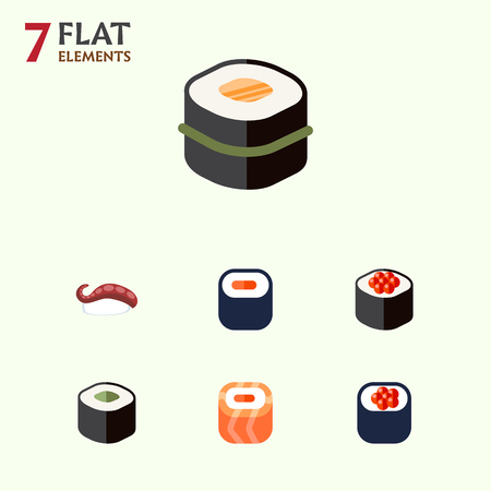 Flat icon sushi set of maki, eating, salmon rolls and other objects.のイラスト素材