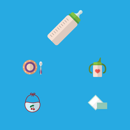Flat Icon Infant Set Of Nursing Bottle, Napkin, Pinafore And Other Vector Objectsのイラスト素材