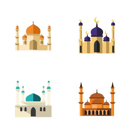 Flat Icon Building Set Of Religion, Mohammedanism, Mosque And Other Vector Objects. Also Includes Building, Minaret, Religion Elements.のイラスト素材