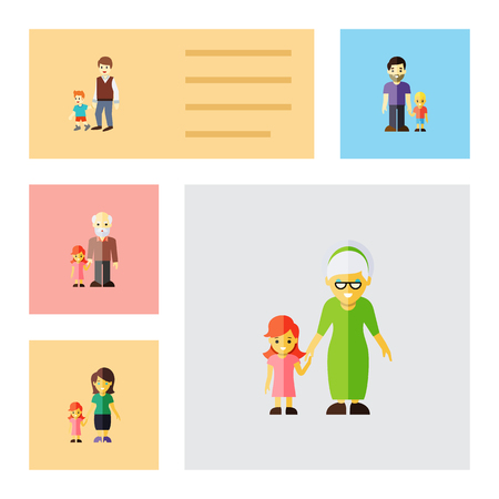 Flat Icon People Set Of Boys, Daugther, Grandpa Vector Objectsのイラスト素材