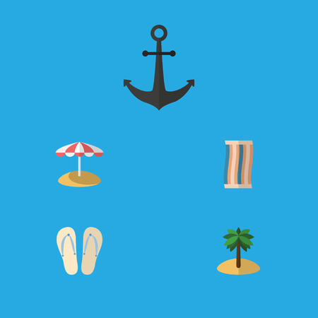 Flat Icon Summer Set Of Ship Hook, Beach Sandals , Coconut Vector Objectsのイラスト素材