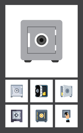 Flat Icon Strongbox Set Of Locked, Banking, Coins And Other Vector Objectsのイラスト素材