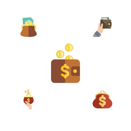 Flat Icon Wallet Set Of Saving, Purse, Pouch And Other Vector Objects. Also Includes Pouch, Money, Purse Elements.のイラスト素材