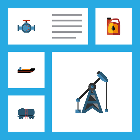 Flat Icon Oil Set Of Jerrycan, Boat, Flange And Other Vector Objects. Also Includes Rig, Transport, Valve Elements.のイラスト素材