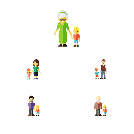 Flat Icon People Set Of Son, Grandson, Grandma Vector Objects. Also Includes Family, Grandma, Daugther Elements.のイラスト素材