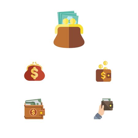 Flat Icon Wallet Set Of Pouch, Money, Purse And Other Vector Objects. Also Includes Billfold, Saving, Currency Elements.のイラスト素材