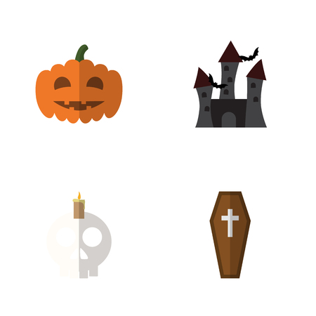 Flat Icon Festival Set Of Casket, Cranium, Fortress And Other Vector Objects. Also Includes Gourd, Halloween, Dead Elements.のイラスト素材