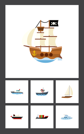 Flat Icon Vessel Set Of Cargo, Yacht, Transport And Other Vector Objects. Also Includes Cargo, Tanker, Yacht Elements.のイラスト素材
