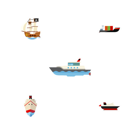 Flat icon ship set of delivery, vessel, sailboat and other vector objects. Also includes pirate, ship, transport elements.のイラスト素材