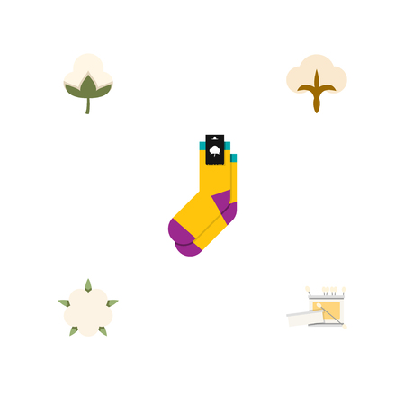 Flat Icon Cotton Set Of Bud, Hosiery, Cotton And Other Vector Objects. Also Includes Yarn, Fluffy, Cotton Elements.の写真素材