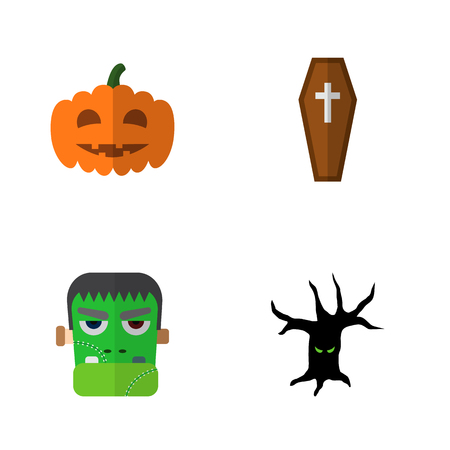 Icon flat celebrate set of tree monster, zombie, coffin and other  objects. Also includes monster, terrible, gourd elements.の写真素材