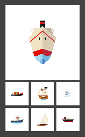 Icon flat vessel set of yacht, vessel, delivery and other vector objects. Also includes boat, pirate, cargo elements.のイラスト素材