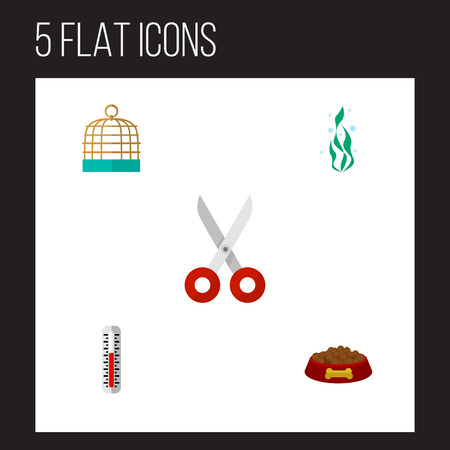 Icon flat animal set of thermometer, hound eating, scissors and other vector objects. Also includes thermometer, clippers, seaweed elements.のイラスト素材