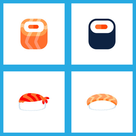 Icon flat sushi set of maki, sushi, salmon rolls and other vector objects. Also includes sushi, seafood, maki elements.のイラスト素材
