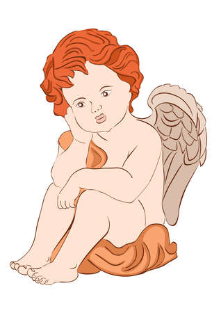 illustration of cute serene angel on white background のイラスト素材