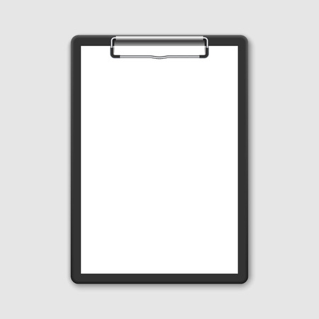 3d realistic black clipboard with blank white sheet on light background.のイラスト素材