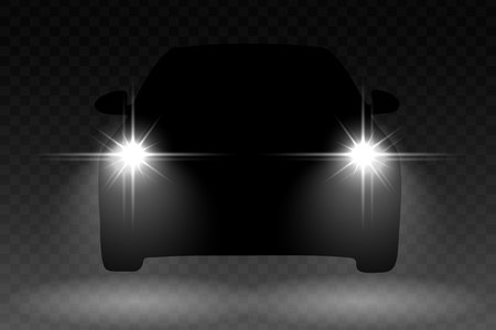 Car light flash effect with automobile silhouette on transparent background. Vector illustrationのイラスト素材