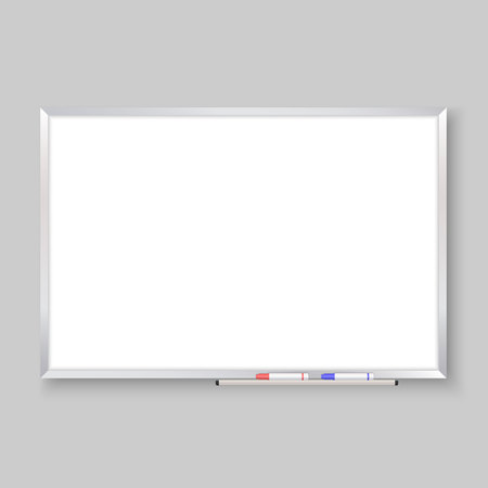 3d realistic empty whiteboard with color markers, white board background のイラスト素材