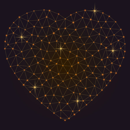Abstract polygonal heart with glowing dots and lines.のイラスト素材