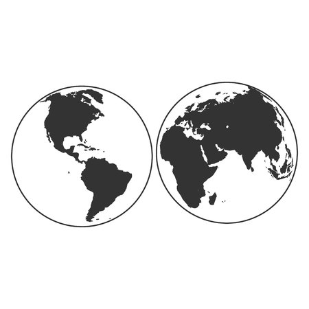 Set of planet Earth globes with land silhouette map on water background. 3D Vector illustration.のイラスト素材