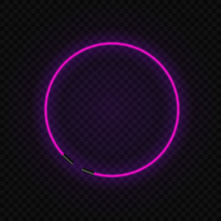 Neon glowing circle lamp frame on transparent background.のイラスト素材