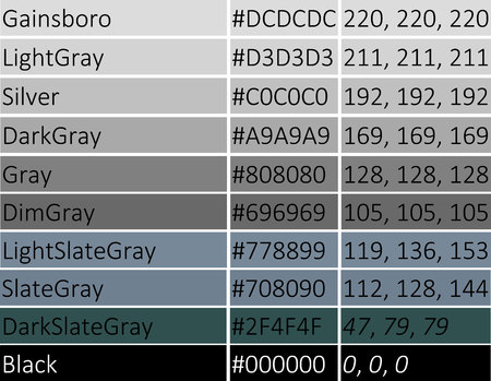 set og colors. shade of gray