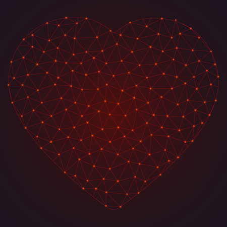 Abstract polygonal heart with glowing dots and lines.のイラスト素材