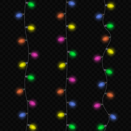 garlands, festive decorations. Glowing christmas lights isolated on transparent backgroundのイラスト素材
