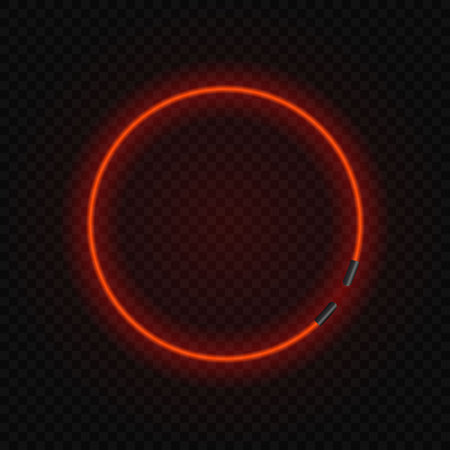 Neon glowing circle lamp frame on transparent background.のイラスト素材