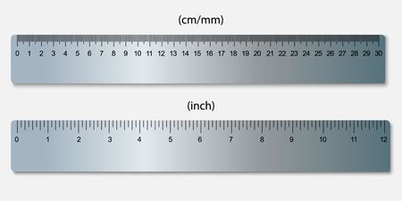 metallic rulers, marked in centimeters, inchesのイラスト素材