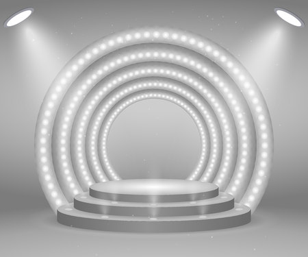Stage with lights for awards ceremony. Illuminated Round Podium. Pedestal.
のイラスト素材