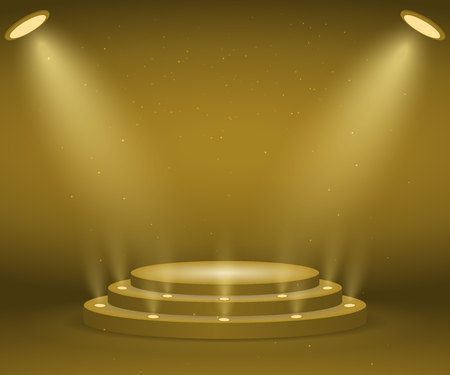 Stage with lights for awards ceremony. Illuminated Round Podium. Pedestal.
のイラスト素材