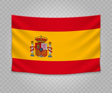 Realistic hanging flag of Spain. Empty  fabric banner illustration design.のイラスト素材