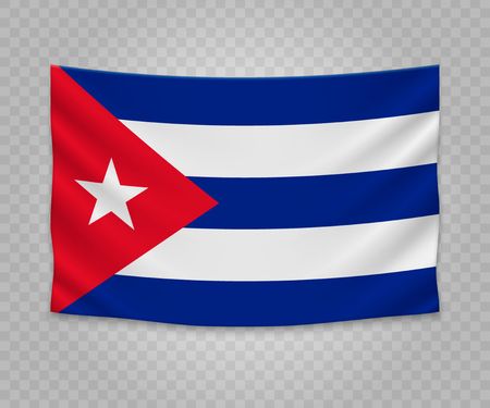 Realistic hanging flag of Cuba. Empty  fabric banner illustration design.のイラスト素材