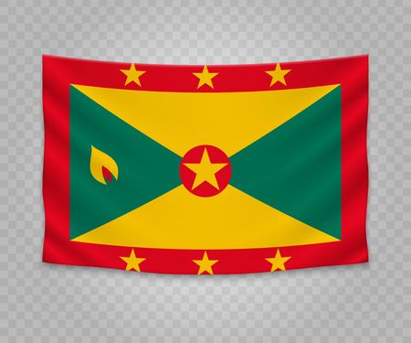 Realistic hanging flag of Grenada. Empty  fabric banner illustration design.のイラスト素材