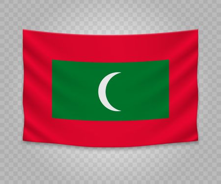Realistic hanging flag of Maldives. Empty  fabric banner illustration design.のイラスト素材