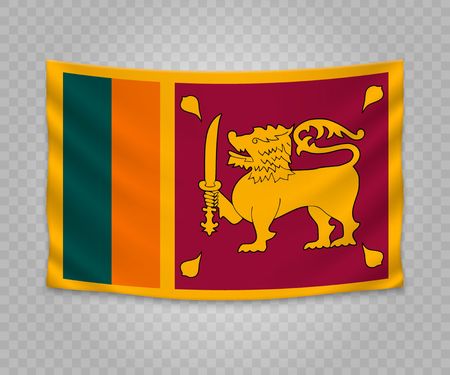 Realistic hanging flag of Sri Lanka. Empty  fabric banner illustration design.のイラスト素材