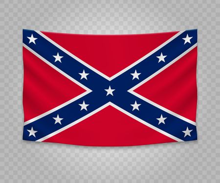 Realistic hanging flag of Confederate. Empty  fabric banner illustration design. Naval Jackのイラスト素材