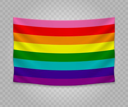 Realistic hanging flag of Gay. Empty  fabric banner illustration design.のイラスト素材