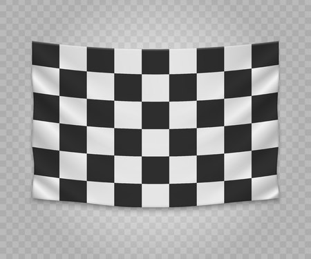 Realistic hanging checkered finish flag. Empty fabric banner illustration design.のイラスト素材